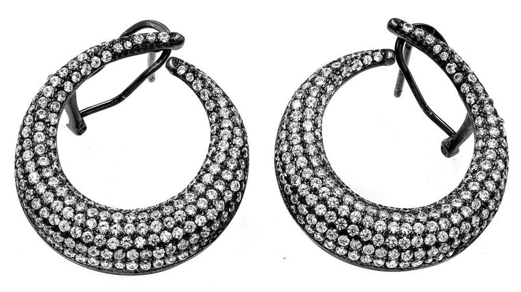 ER2058W-B STERLING SILVER 925 BLACK RHODIUM PLATED FINISH CLEAR WHITE CZ EARRINGS