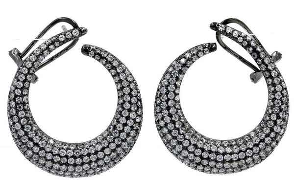 ER2058W-B STERLING SILVER 925 BLACK RHODIUM CLEAR WHITE CZ EARRINGS