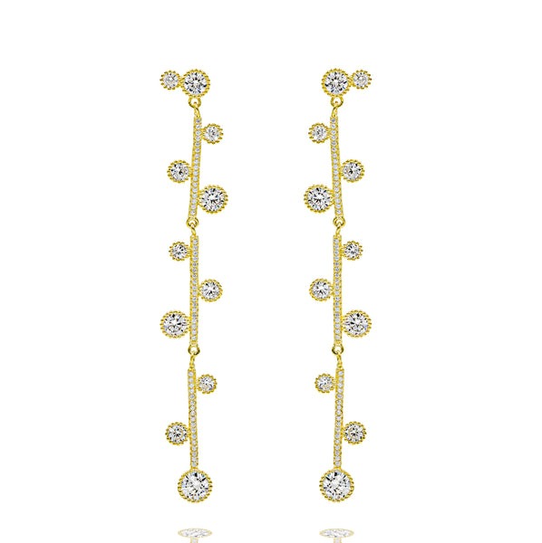ER2074W-G STERLING SILVER 925 GOLD PLATED FINISH WHITE CZ DROP EARRINGS
