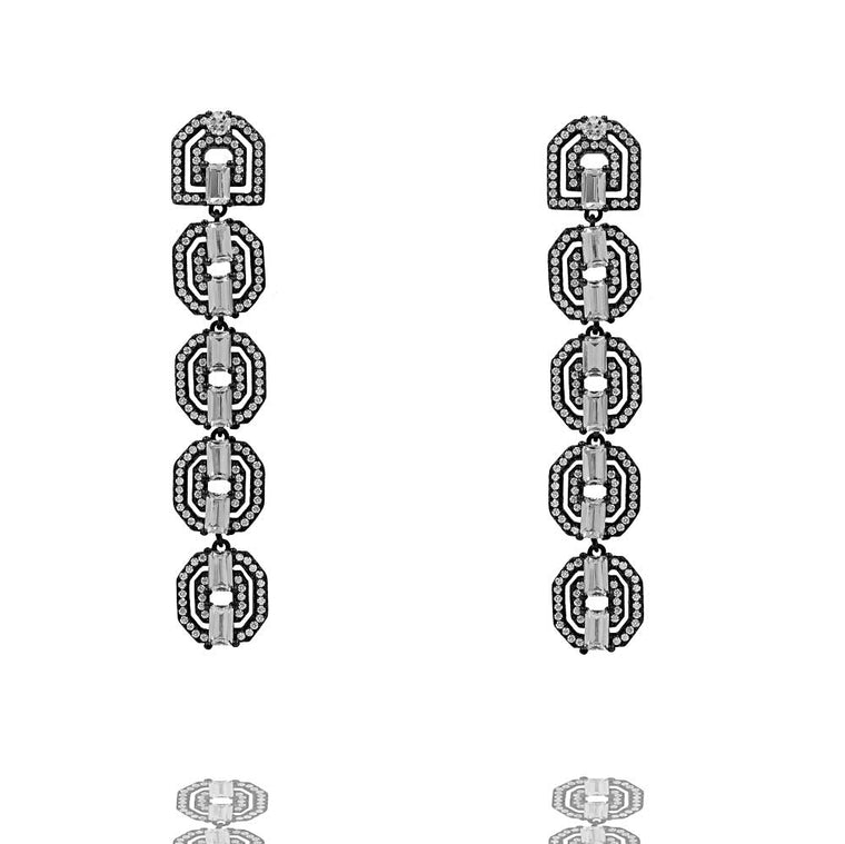 ER2076W-B STERLING SILVER 925 BLACK RHODIUM PLATED FINISH LUXURY WHITE CZ FANCY DROP EARRINGS