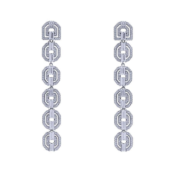 ER2076W STERLING SILVER 925 RHODIUM PLATED FINISH LUXURY WHITE CZ DROP FANCY EARRINGS