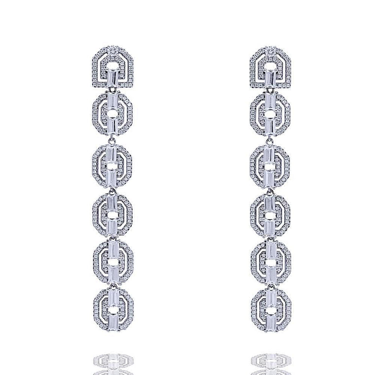 ER2076W STERLING SILVER 925 RHODIUM PLATED FINISH LUXURY WHITE CZ DROP FANCY EARRINGS
