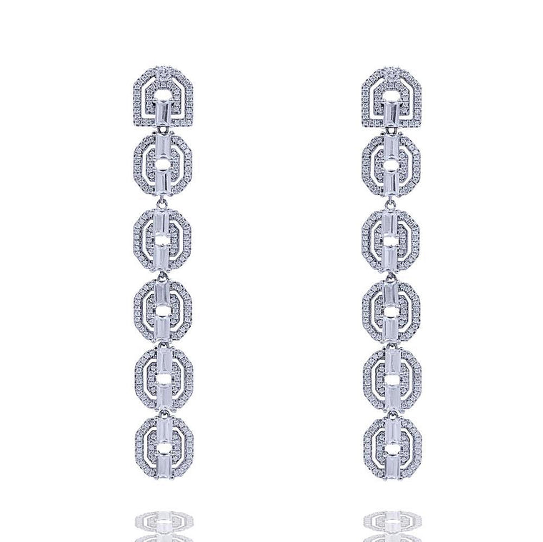 ER2076W STERLING SILVER 925 RHODIUM PLATED FINISH LUXURY WHITE CZ DROP FANCY EARRINGS