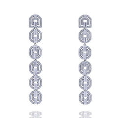 ER2076W STERLING SILVER 925 RHODIUM PLATED FINISH LUXURY WHITE CZ DROP FANCY EARRINGS