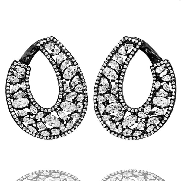 ER2101W-B STERLING SILVER 925 BLACK RHODIUM PLATED FINISH CZ FANCY DROP EARRINGS