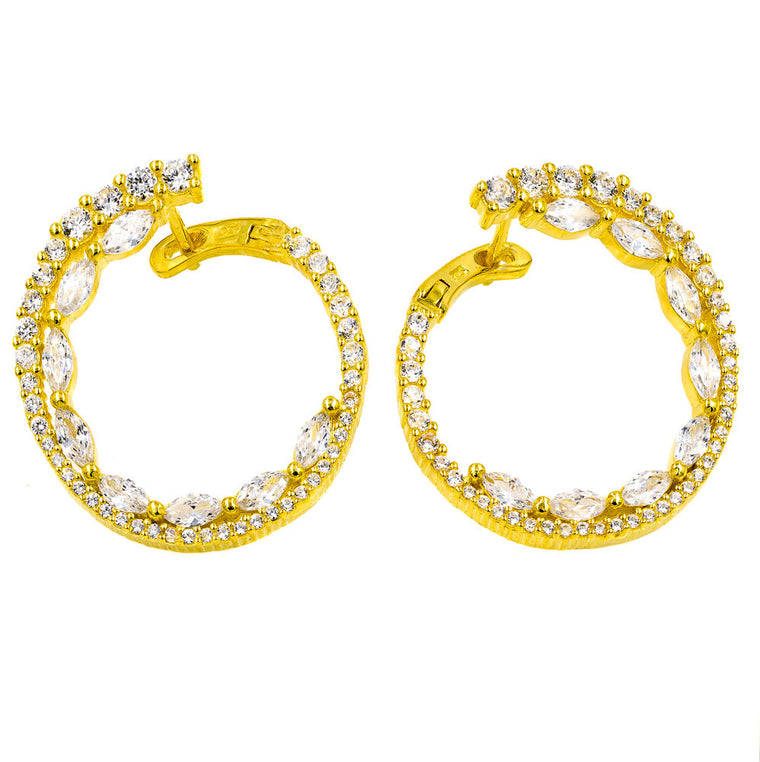ER2104W-G  STERLING SILVER 925 GOLD PLATED FINISH WHITE CZ EARRINGS