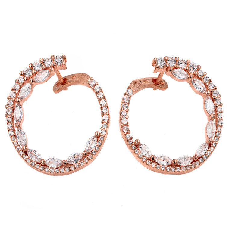 ER2104W-R  STERLING SILVER 925 ROSE GOLD PLATED FINISH WHITE CZ EARRINGS