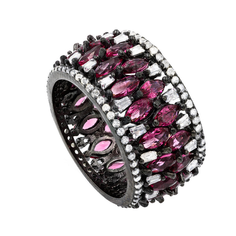 RI2143WR-B  STERLING SILVER 925 BLACK RHODIUM PLATED FINISH RUBY COLOR CZ RING