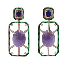 ER2151PN-R STERLING SILVER 925 ROSE GOLD PLATED AMETHYST AND LAPIS LAZULI DROP EARRINGS