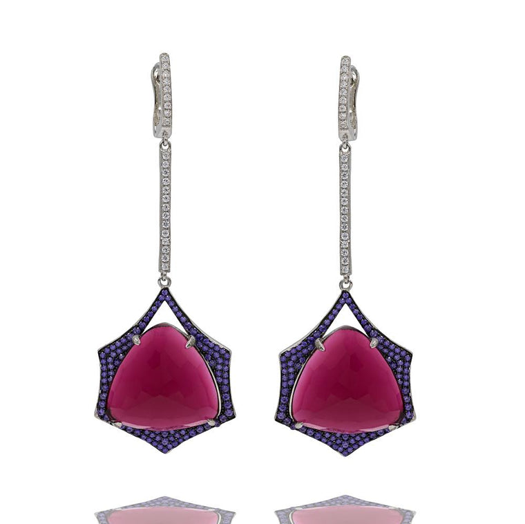 ER2152NP STERLING SILVER 925 RHODIUM PLATED FINISH RED CRYSTAL DROP EARRINGS