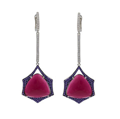 ER2152NP STERLING SILVER 925 RHODIUM PLATED RED CRYSTAL DROP EARRINGS