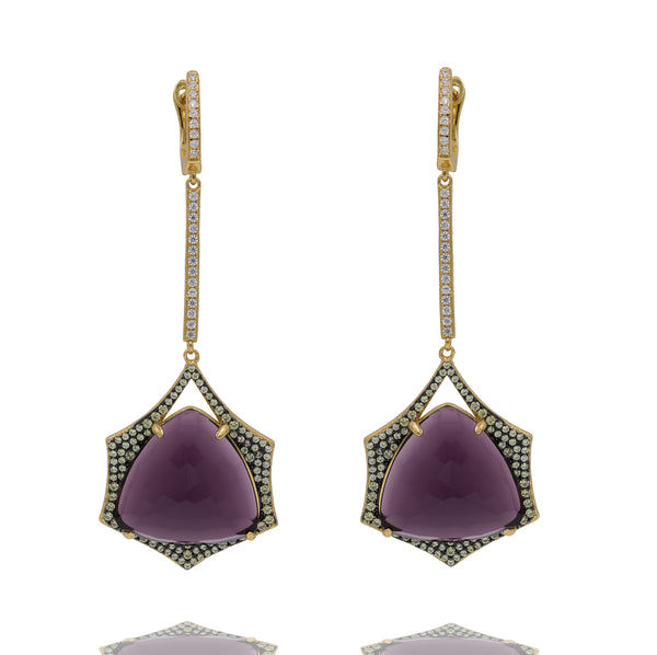 ER2152PG-G STERLING SILVER 925 GOLD PLATED FINISH AMETHYST CRYSTAL DROP EARRINGS
