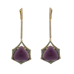 ER2152PG-G STERLING SILVER 925 GOLD PLATED FINISH AMETHYST CRYSTAL DROP EARRINGS