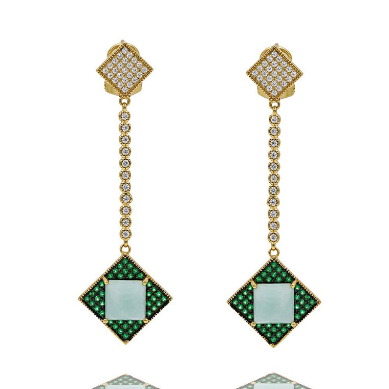 ER2153GT-G STERLING SILVER 925 GOLD PLATED FINISH AMAZONITE DROP EARRINGS