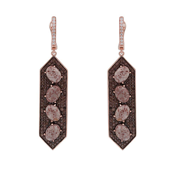 ER2154F-R STERLING SILVER 925 ROSE GOLD PLATED JASPER DROP EARRINGS