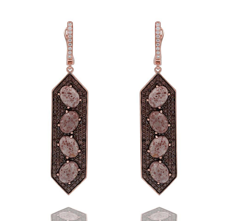 ER2154F-R STERLING SILVER 925 ROSE GOLD PLATED JASPER DROP EARRINGS