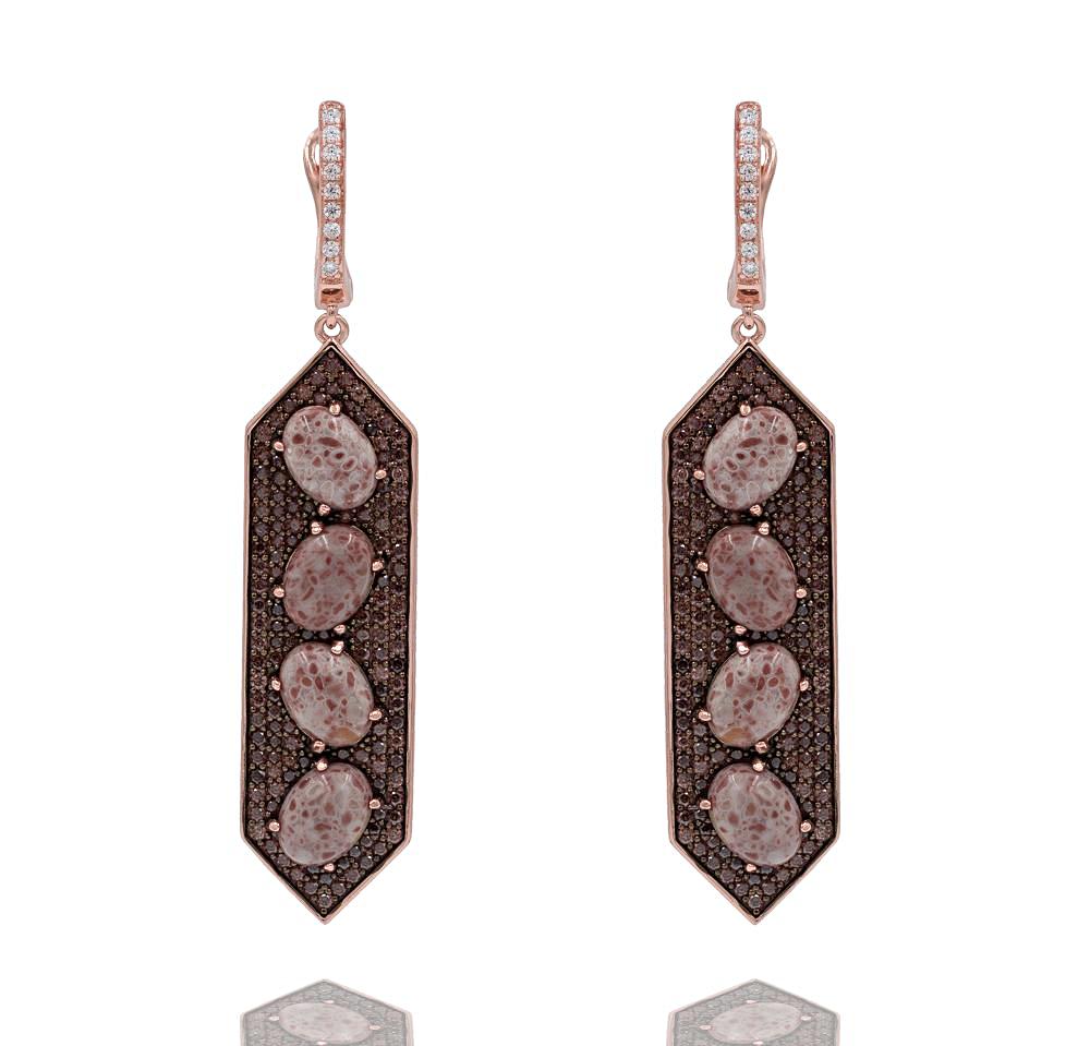 ER2154F-R STERLING SILVER 925 ROSE GOLD PLATED JASPER DROP EARRINGS