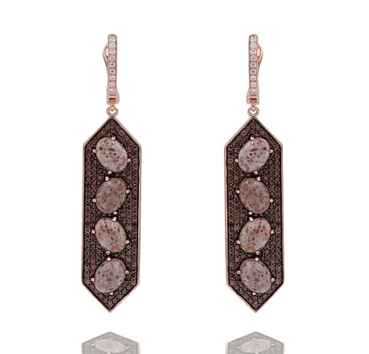 ER2154F-R STERLING SILVER 925 ROSE GOLD PLATED JASPER DROP EARRINGS