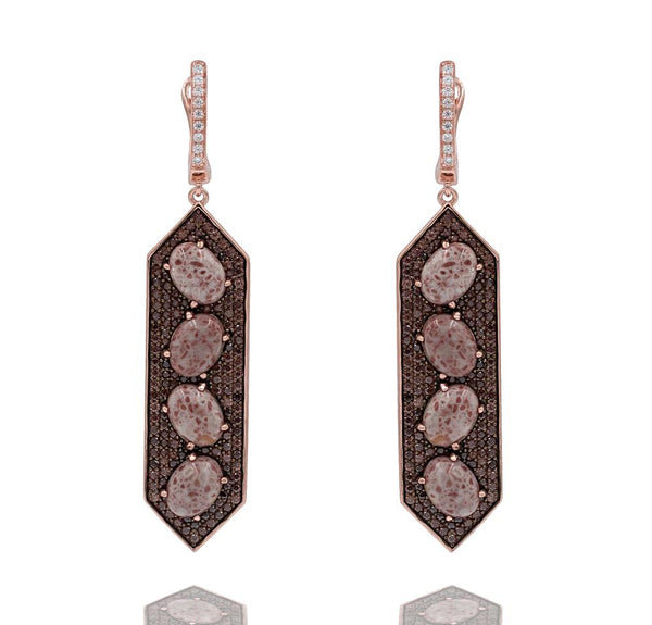 ER2154F-R STERLING SILVER 925 ROSE GOLD PLATED JASPER DROP EARRINGS