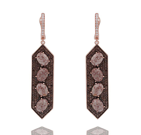 ER2154F-R STERLING SILVER 925 ROSE GOLD PLATED JASPER DROP EARRINGS