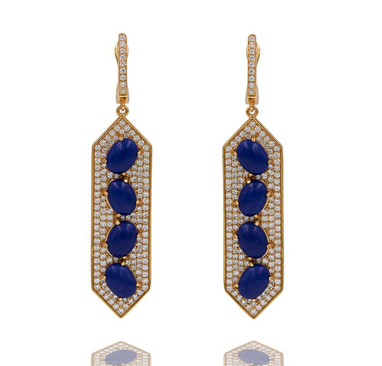 ER2154N-G STERLING SILVER 925 GOLD PLATED FINISH LAPIS LAZULI DROP EARRINGS