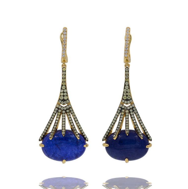 ER2155NG-G STERLING SILVER 925 GOLD PLATED FINISH JADE DROP EARRINGS