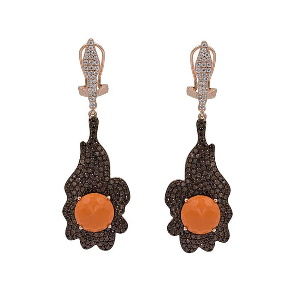 ER2157F-R STERLING SILVER 925 ROSE GOLD PLATED FINISH CORAL COLOR CRYSTAL DROP EARRINGS