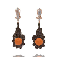 ER2157F-R STERLING SILVER 925 ROSE GOLD PLATED FINISH CORAL COLOR CRYSTAL DROP EARRINGS