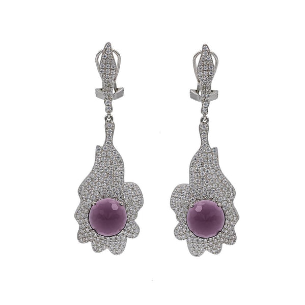 ER2157P STERLING SILVER 925 RHODIUM PLATED AMETHYST CZ COLOR  DROP EARRINGS