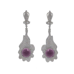 ER2157P STERLING SILVER 925 RHODIUM PLATED AMETHYST CZ COLOR  DROP EARRINGS