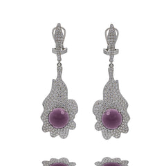 ER2157P STERLING SILVER 925 RHODIUM PLATED AMETHYST CZ COLOR  DROP EARRINGS