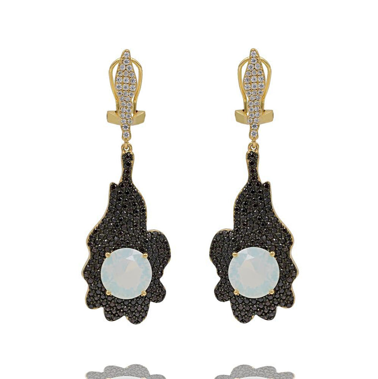 ER2157QF-R STERLING SILVER 925 GOLD PLATED OPALITE DROP EARRINGS