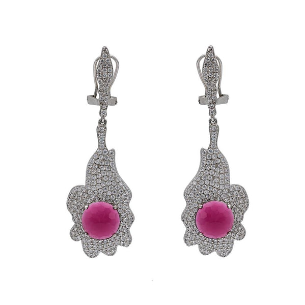 ER2157R STERLING SILVER 925 RHODIUM PLATED RUBY CZ COLOR  DROP EARRINGS