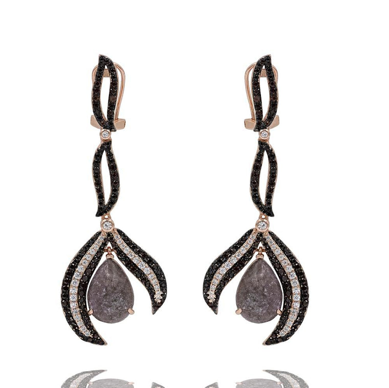 ER2158F-R STERLING SILVER 925 ROSE GOLD PLATED JASPER DROP FANCY EARRINGS