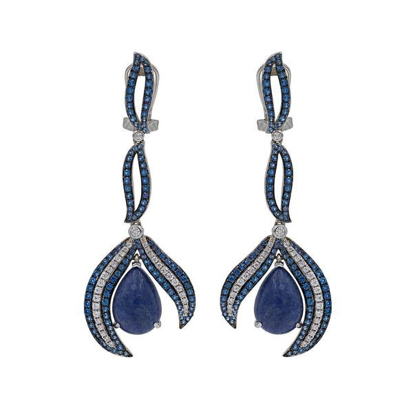 ER2158N STERLING SILVER 925 RHODIUM PLATED SODALITE DROP FANCY EARRINGS