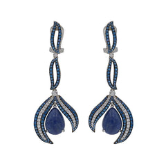 ER2158N STERLING SILVER 925 RHODIUM PLATED SODALITE DROP FANCY EARRINGS