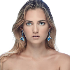 ER2158N STERLING SILVER 925 RHODIUM PLATED SODALITE DROP FANCY EARRINGS