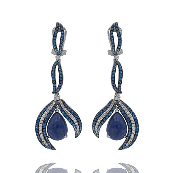 ER2158N STERLING SILVER 925 RHODIUM PLATED SODALITE DROP FANCY EARRINGS
