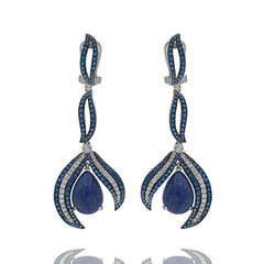 ER2158N STERLING SILVER 925 RHODIUM PLATED SODALITE DROP FANCY EARRINGS