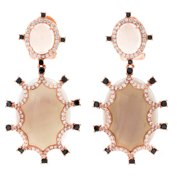 ER2165S-R STERLING SILVER 925 ROSE GOLD PLATED FINISH GRAY AGATE FANCY DROP EARRINGS