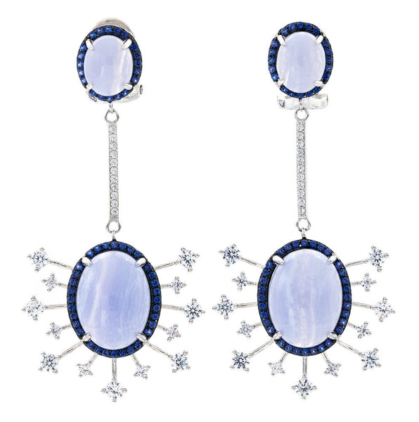 ER2167T STERLING SILVER 925 RHODIUM PLATED FINISH BLUE LACE AGATE FANCY DROP EARRINGS