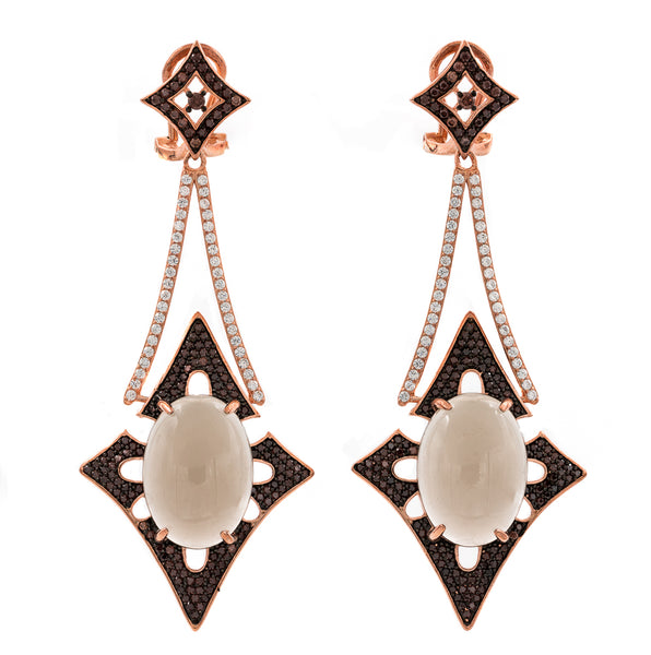 ER2168F-R STERLING SILVER 925 ROSE GOLD PLATED  SMOKY QUARTZ NATURAL STONE FANCY DROP EARRINGS