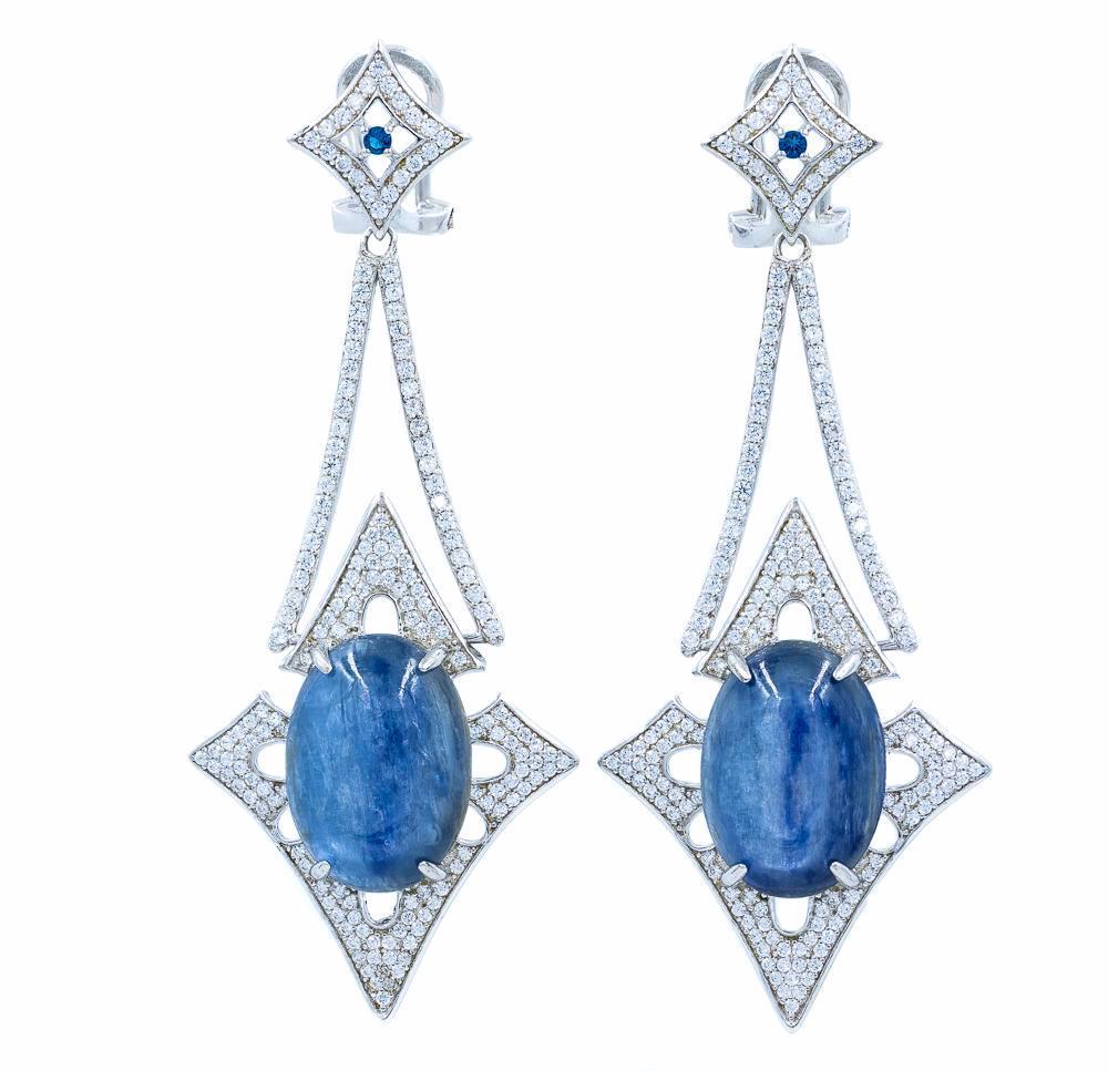 ER2168N STERLING SILVER 925 RHODIUM PLATED FINISH KYANITE NATURAL STONE FANCY DROP EARRINGS