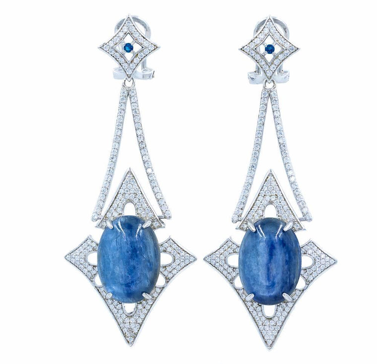ER2168N STERLING SILVER 925 RHODIUM PLATED FINISH KYANITE NATURAL STONE FANCY DROP EARRINGS