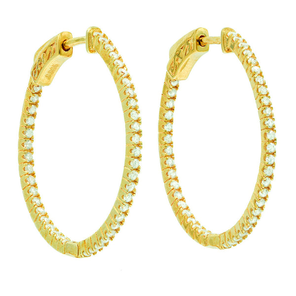 ER2182W-G STERLING SILVER 925 GOLD PLATED WHITE CZ HOOP EARRINGS 28 MM