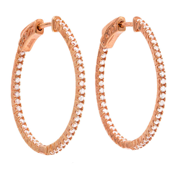 ER2182W-R STERLING SILVER 925 ROSE GOLD PLATED FINISH WHITE CZ HOOP EARRINGS 28 MM