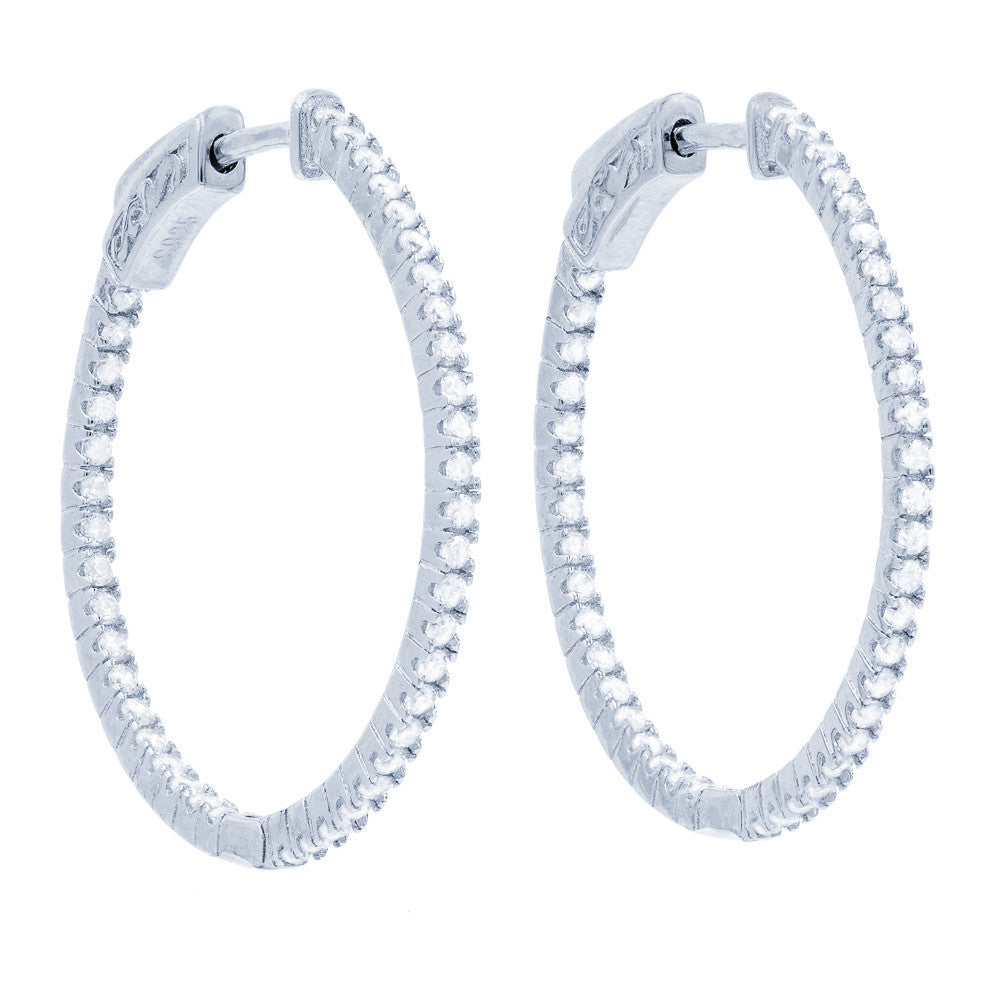 ER2182W STERLING SILVER 925 RHODIUM PLATED WHITE CZ HOOP EARRINGS 28 MM