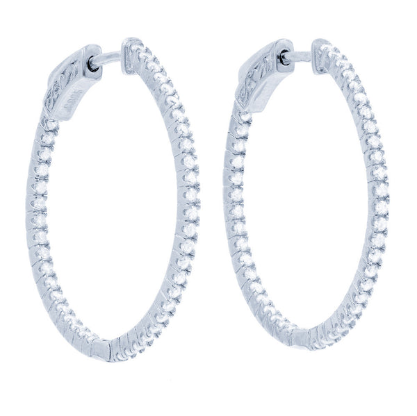 ER2182W STERLING SILVER 925 RHODIUM PLATED WHITE CZ HOOP EARRINGS 28 MM