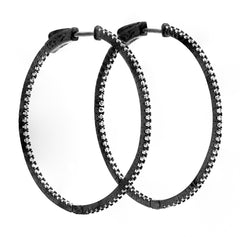 ER2183W-B STERLING SILVER 925 BLACK RHODIUM WHITE CZ HOOP EARRINGS 41 MM