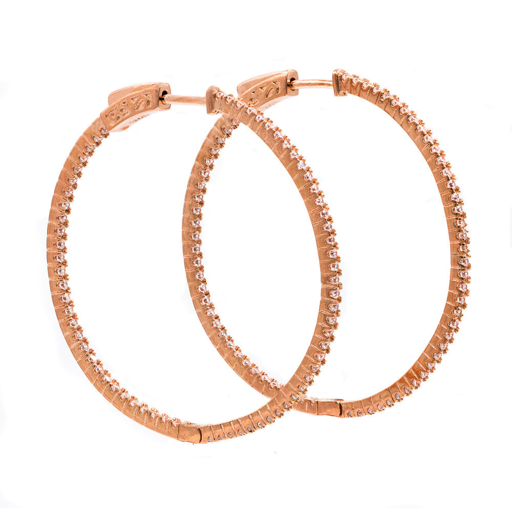 ER2183W-R STERLING SILVER 925 ROSE GOLD PLATED WHITE CZ HOOP EARRINGS 41 MM